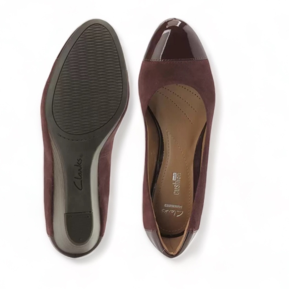 Clarks Burgundy Suede Semi Wedge Shoes - Picture 3 of 3